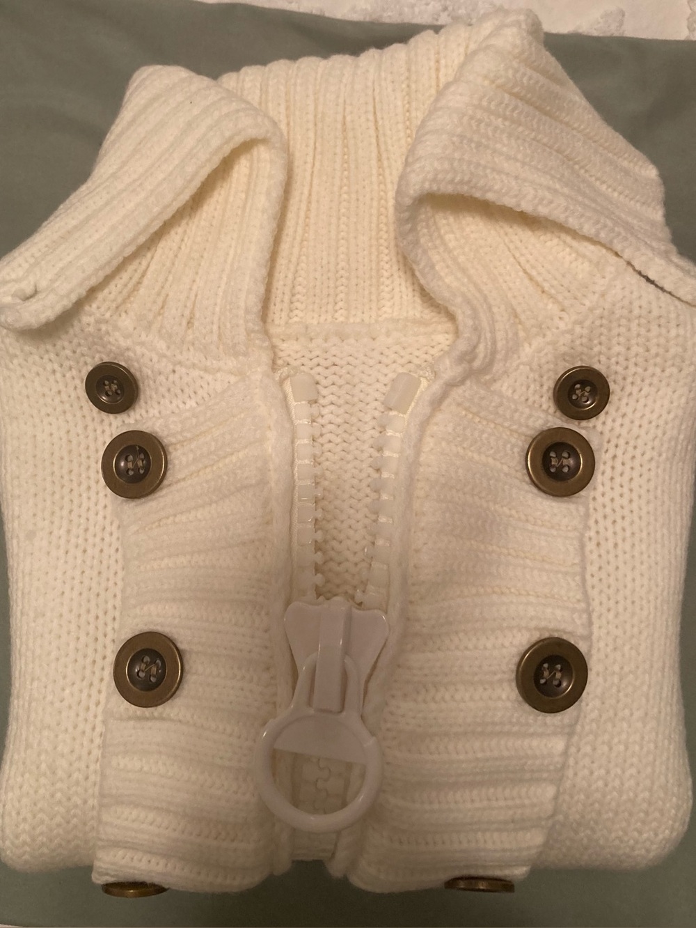 Cream Knit Zip-Front Women's Jacket with Button Detail